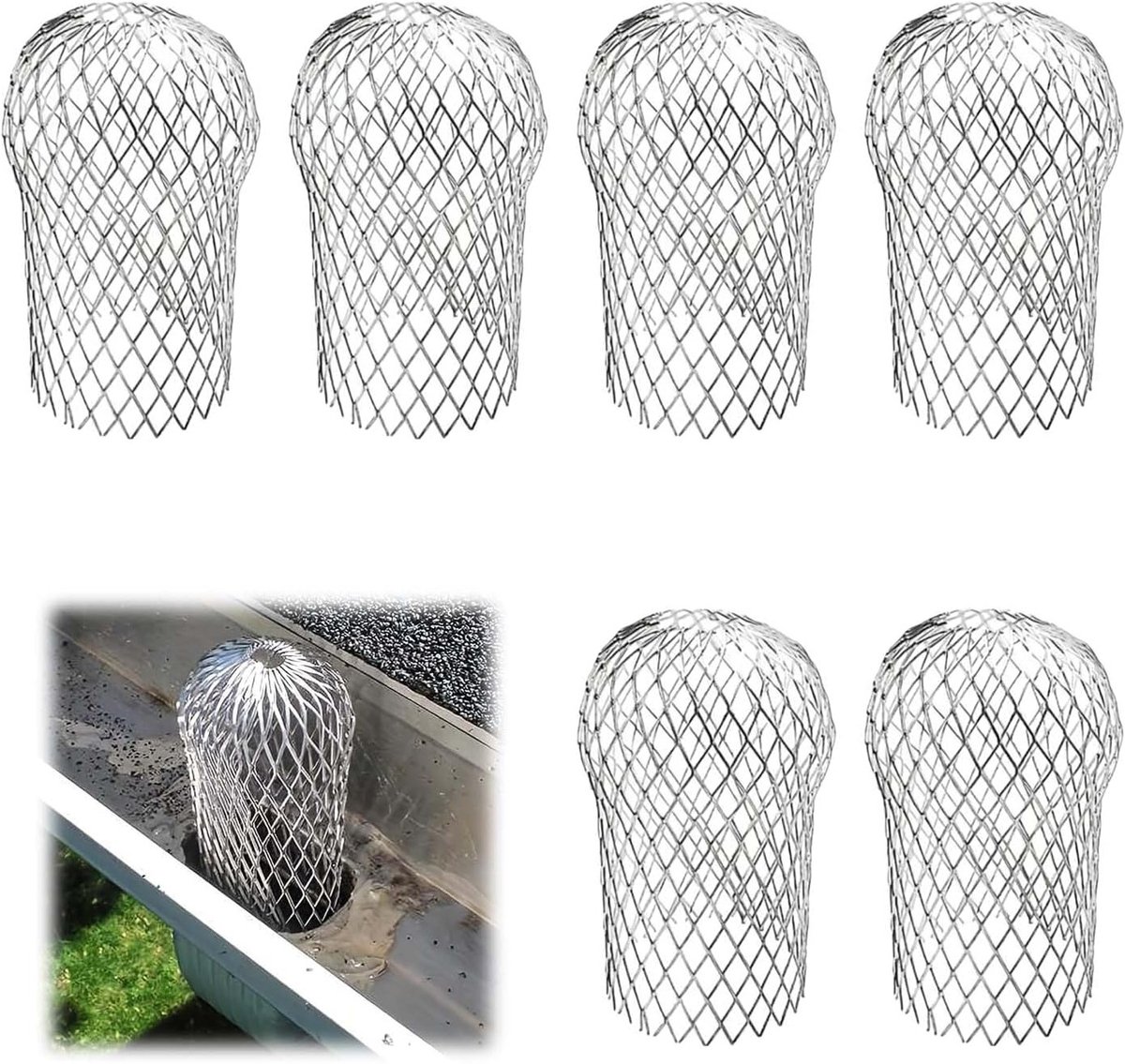 6-delige set van aluminium regenpijp bescherming, gootfilter, gootdrainage en vuilafscheiding