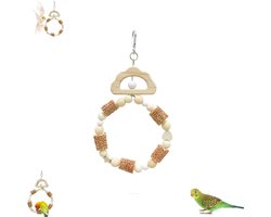 1 stuk - Vogelspeelgoed - Knabbelspeelgoed voor vogels - Hangend vogelspeelgoed - Houten knabbelspeelgoed voor papegaaien - Accessoires voor vogelkooien met haken - Geschikt voor grasparkieten, valkparkieten en andere kleine tot middelgrote vogels