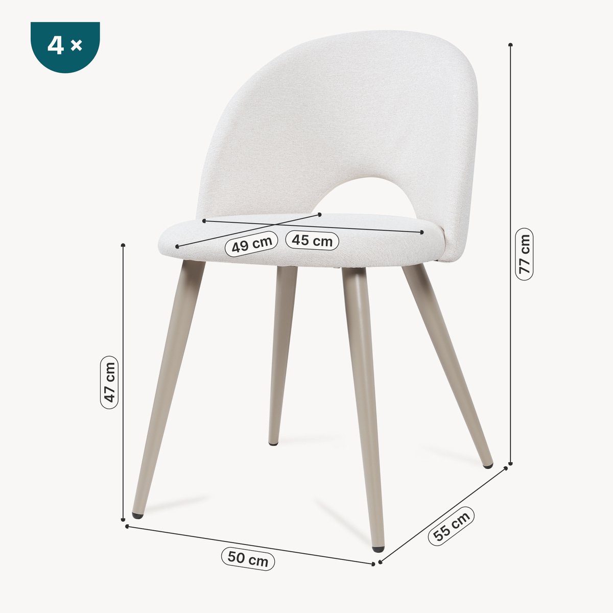 en.casa Eetkamerstoelen Karijo set van 4 stof 77x50x55 cm beige [en.casa]