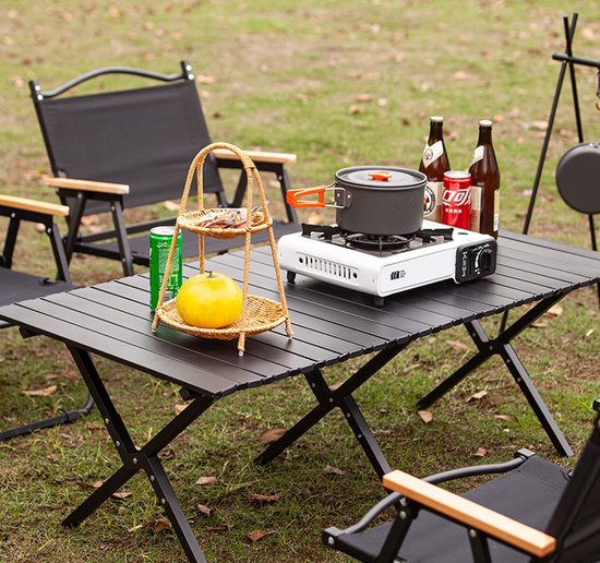 Meedeer Inklapbaar Campingtafel-Opvouwbare Campingtafel-Kampeertafel-koolstofstaal-150x70x54cm-Verstelbaar 6-8 personen voor tuin buiten picknick BBQ achtertuin - (kleur: Zwart) van Merkloos — afbeelding 2