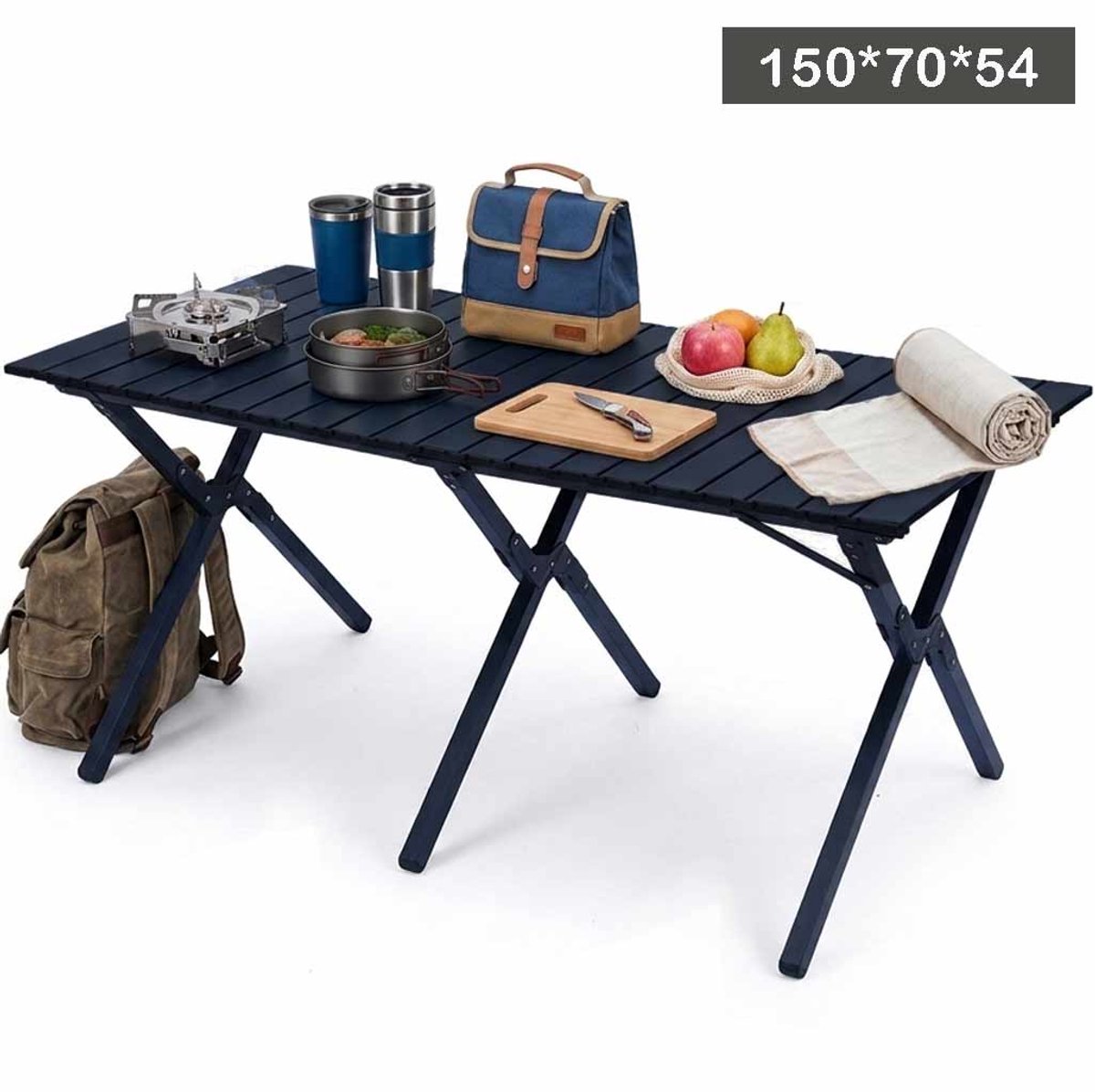 Meedeer Inklapbaar Campingtafel-Opvouwbare Campingtafel-Kampeertafel-koolstofstaal-150x70x54cm-Verstelbaar 6-8 personen voor tuin buiten picknick BBQ achtertuin - (kleur: Zwart)