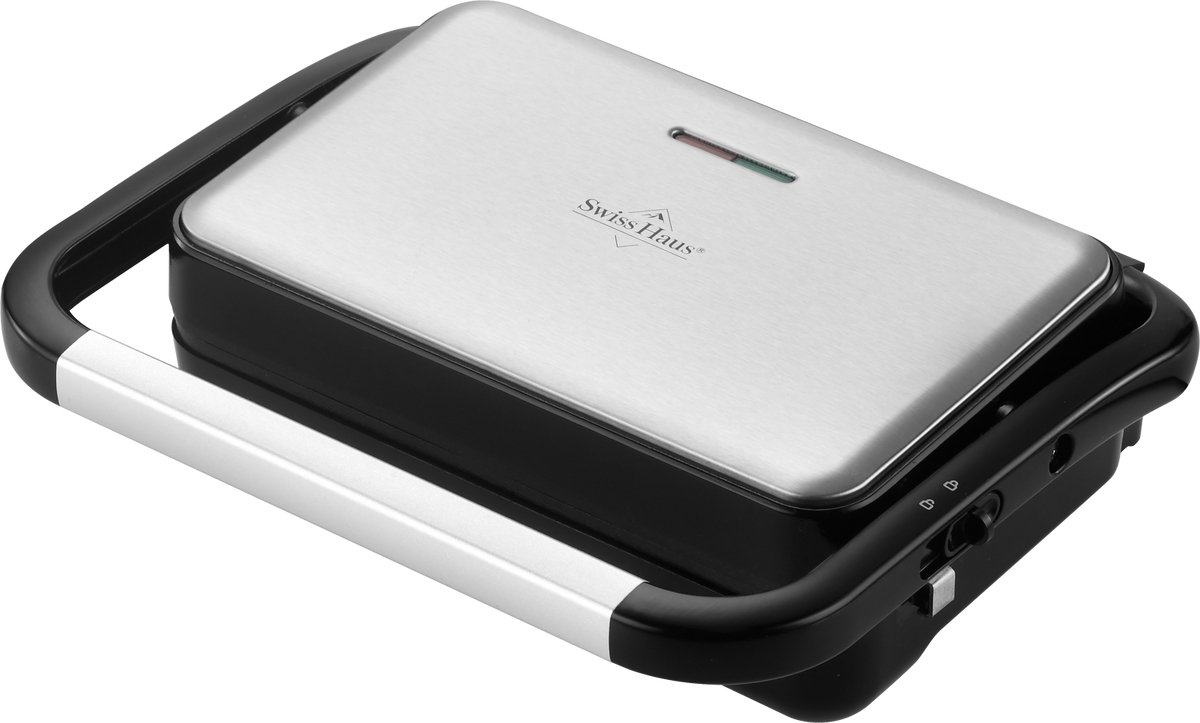 Swiss Haus® PG2223 Panini Grill 1000W – 23 x 14.5 cm - Contact Grill & Tosti Apparaat – PFAS Vrij Antiaanbaklaag – Cool Touch Handgreep - RVS Design – Zwart