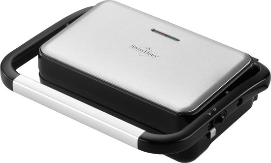 Swiss Haus® PG2223 Panini Grill 1000W – 23 x 14.5 cm - Contact Grill & Tosti Apparaat – PFAS Vrij Antiaanbaklaag – Cool Touch Handgreep - RVS Design – Zwart