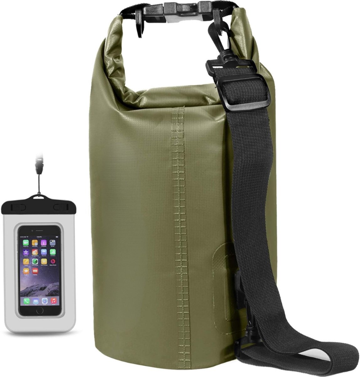 Drybag met Telefoontasje en Riemen - Waterdichte Tas / Rugzak - Strandtas - Zwemtas - Wetbag - Droogtas - Outdoor Tas - PE - 30L - Leger Groen - van Imperatoris
