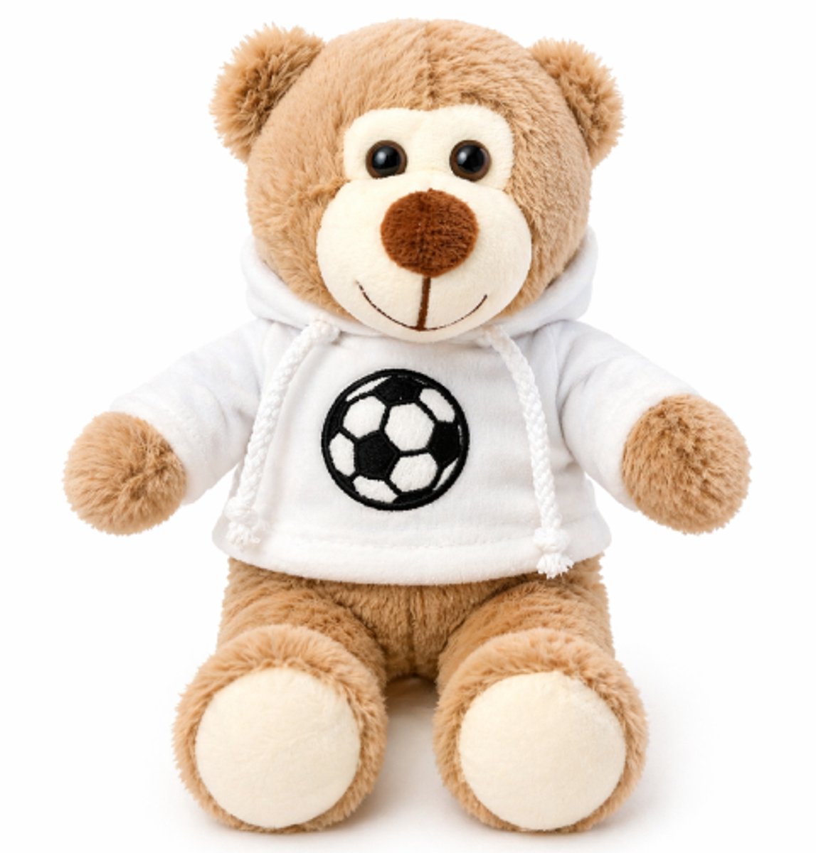 Teddybeer Beige met Wit Voetbal Hoodie Pluche Knuffel 28 cm - Speelgoed Knuffels voor Kinderen Jongens Meisjes - Knuffelbeer Beertje - Football Soccer Plush
