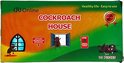 Verpakking van 'Cockroach House' met afbeeldingen van kakkerlakken, huizen, een raam en de tekst 'Healthy life Easy to use'. 10 stuks.