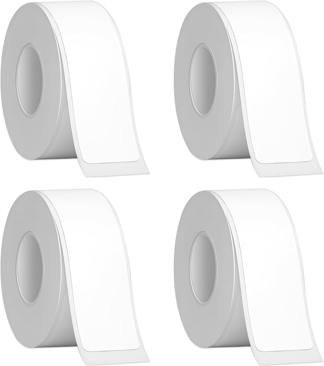 Zelfklevende Thermische Labels - 4 Rollen van 15mm x 4m - Multifunctionele Label Tape voor Thuis, School, Kantoor en Bedrijf - Waterdicht, Barcode, Naam, Datum en Prijs Labels