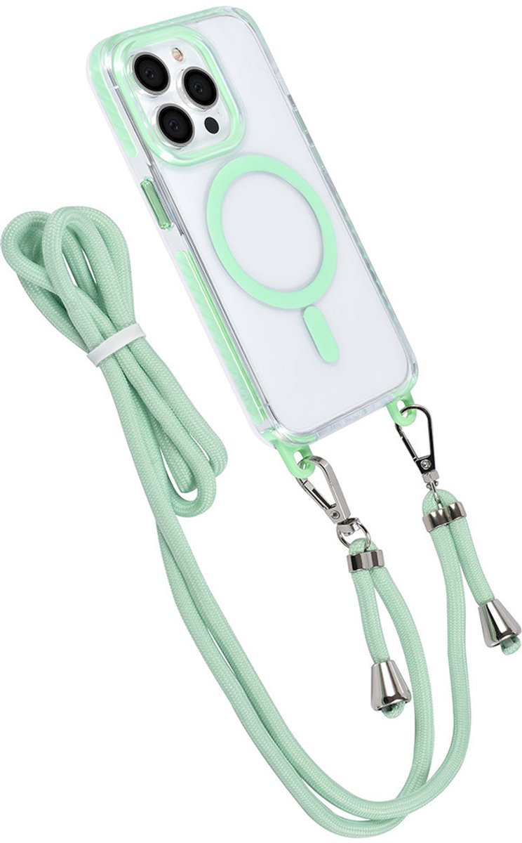 TUNIQ telefoonhoesje voor Apple iPhone 14 Pro - MagSafe backcover met koord - Groen