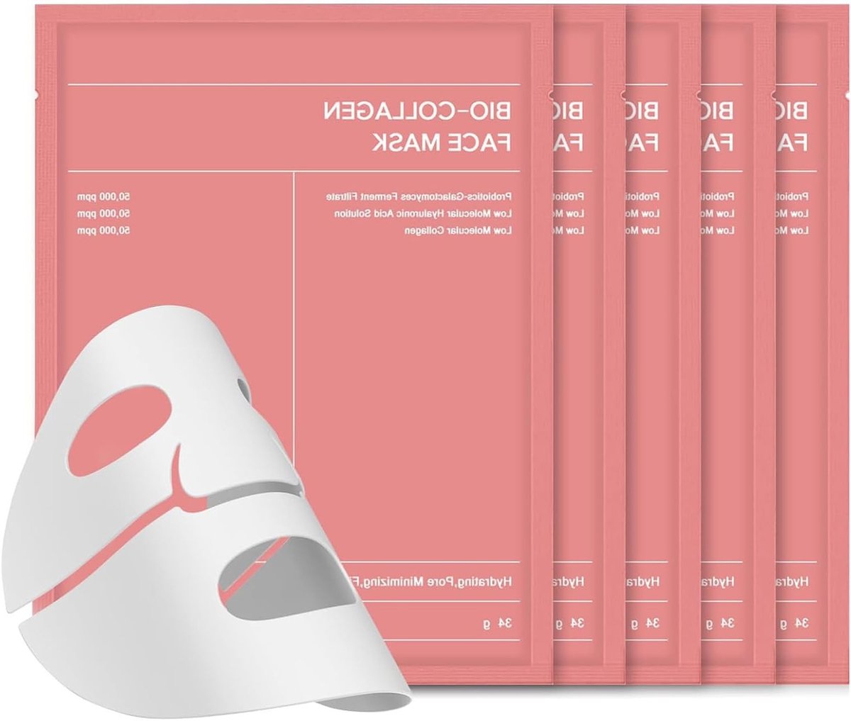 5 Stuks Bio Collageen Masker voor Diepe Hydratatie, Anti-Aging en Nachtverzorging voor de Gevoelige Huid