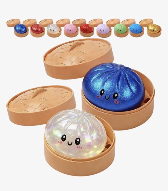 2 pièces - Dumpling Squishy - Glitter Fidget Squishy - Glitter Knoedel Squishy - Nœud avec Cuiseur à Vapeur Alimentaire - Doux - Petit Squishy Dumpling Squishy - Jouet Anti-stress à Presser