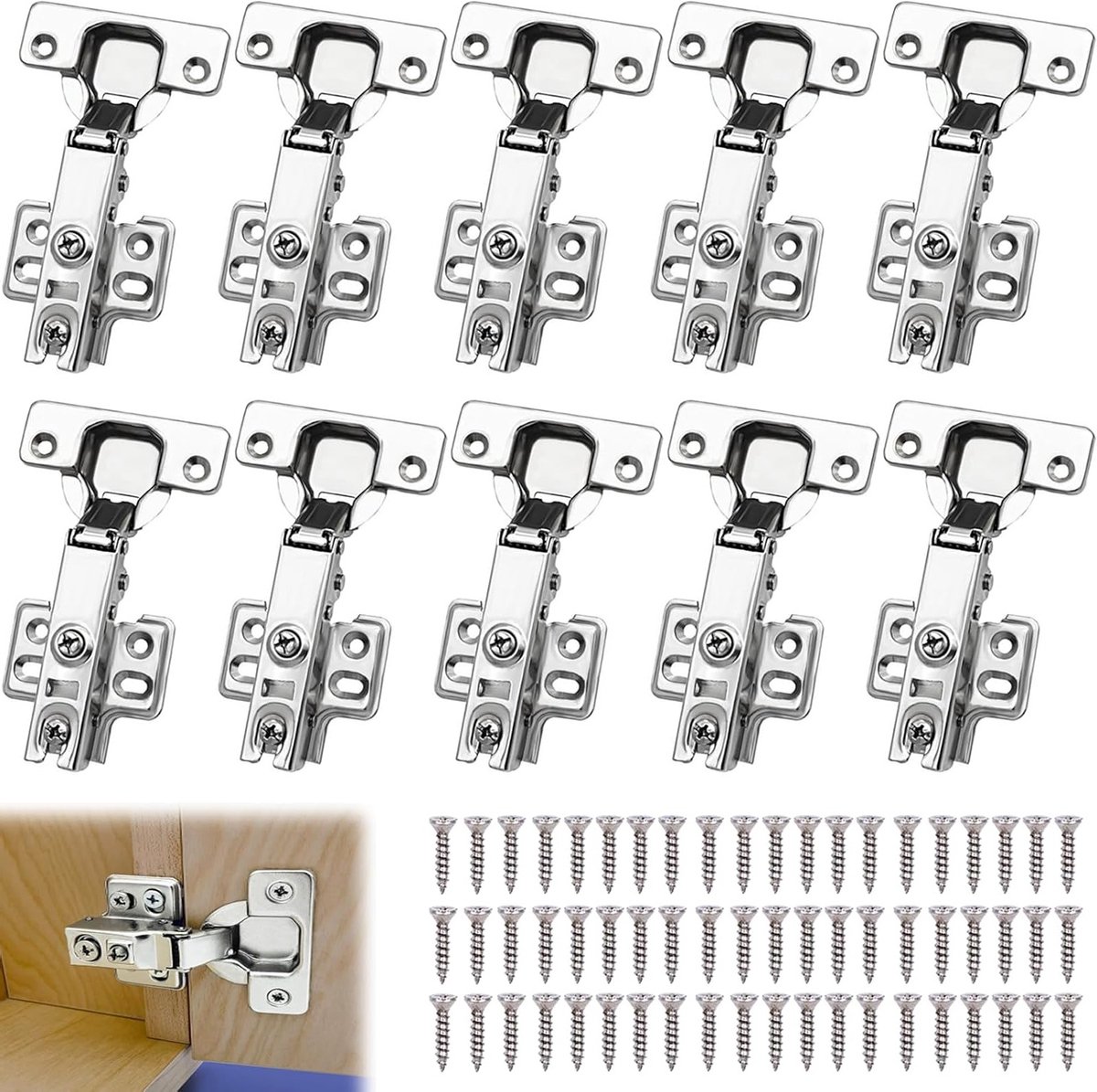 Kast Scharnieren - Meubelbeslag - Stil Sluiten - Geïntegreerde Demping - 10 Stuks - Zilver