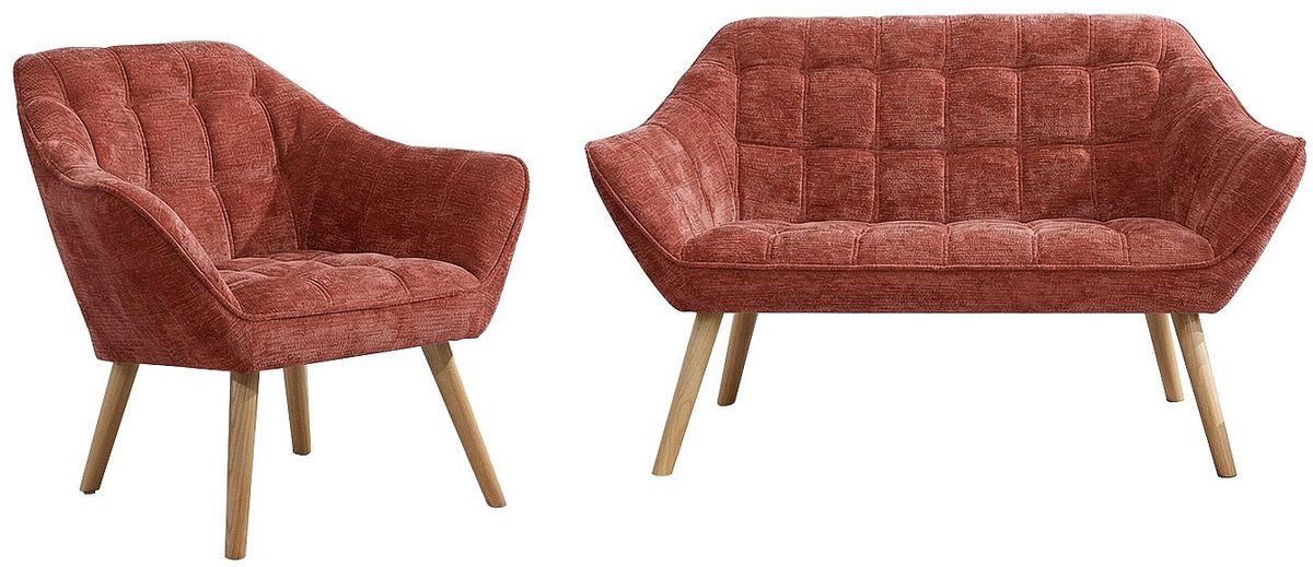 Vente-unique Tweezitsbank en fauteuil in terracotta gestructureerde stof CASERTA