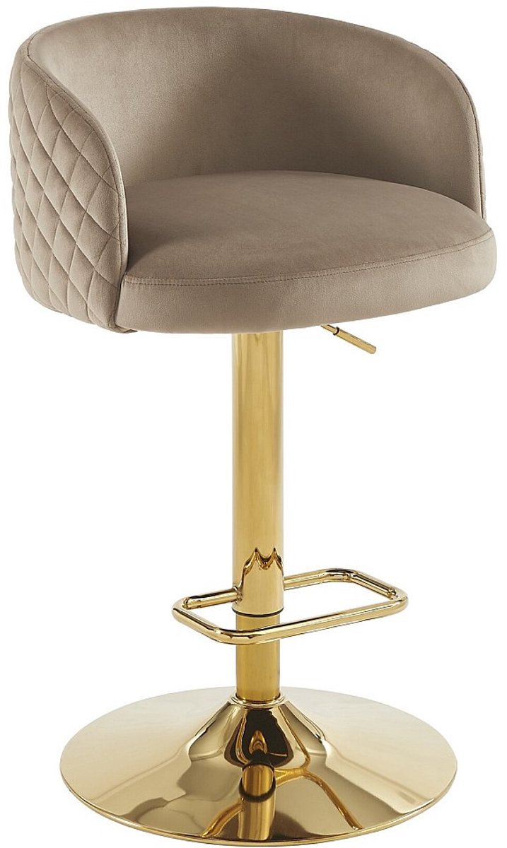 Vente-unique Set van 2 barkrukken in fluweel en goudkleurig metaal - Regelbare hoogte - Beige - PERLANITA