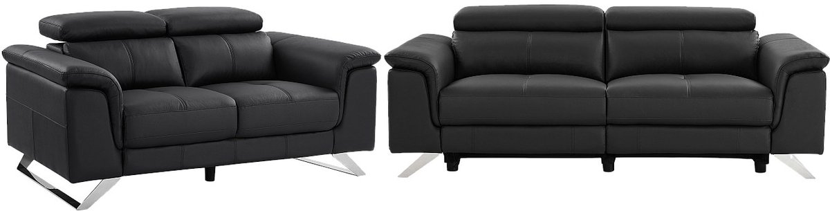 Vente-unique 3 zits elektrische sofa met 2 zitplaatsen van zwarte koeienhuid BREYT II