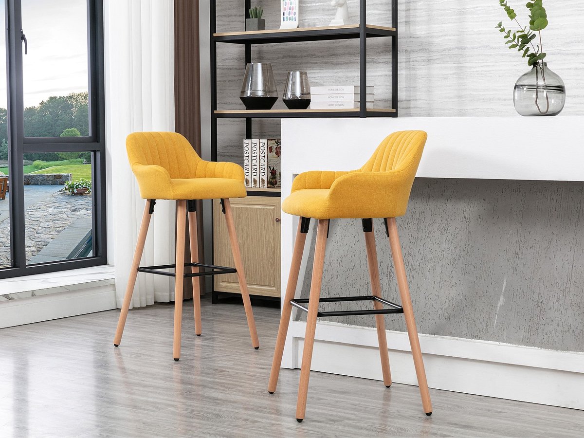 Vente-unique Barkruk van stof met beukenhouten poten - Geel - ELEANA