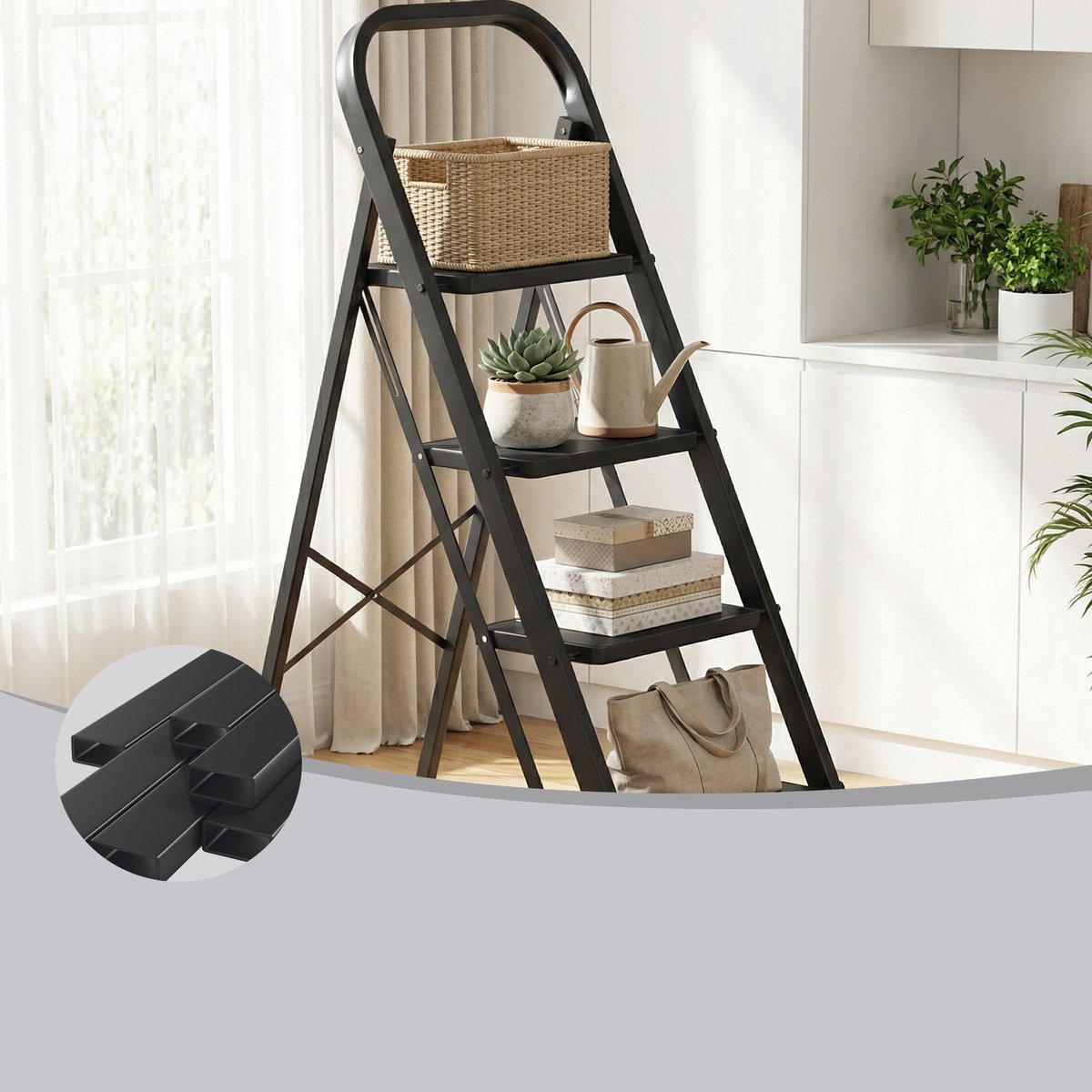 SONGMICS - Ladder - 4-Trede Opvouwbare Huishoudtrap - Met Klapbeveiliging - Draagvermogen tot 150 kg – foto 3