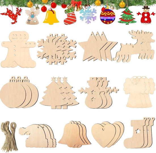 Foto: Houten kersthangertjes set van 86 stuks decoratie voor de kerstboom diy kerstdecoraties en ambachten