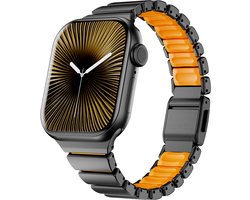Stravo Slank Magnetisch Titanium Horlogebandje met Siliconen Binnenlaag – Geschikt voor Apple Watch 42mm (Series 11/10), 41mm (Series 9/8/7), 40mm (Series 6/5/4/, SE3/2/1), 38mm (Series 3/2/1) – Dames – Elegant & Comfortabel – Zwart / oranje