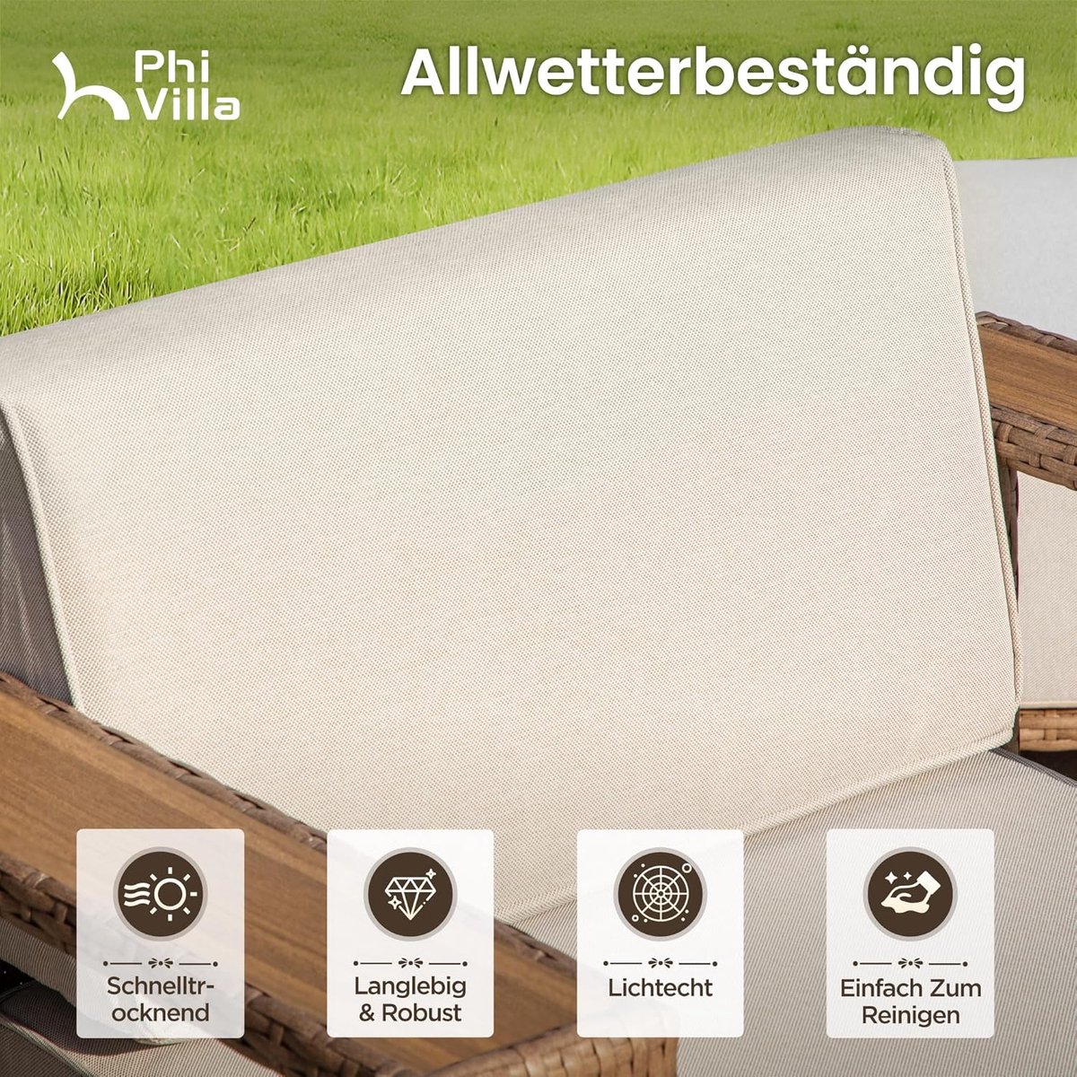 Rotan Tuinmeubelset 6 Personen Modulair Loungeset met Dikke Kussens Beige – Weerbestendige Outdoor Hoekbank voor Tuin, Terras & Balkon – Ergonomisch Design – Laura – foto 5