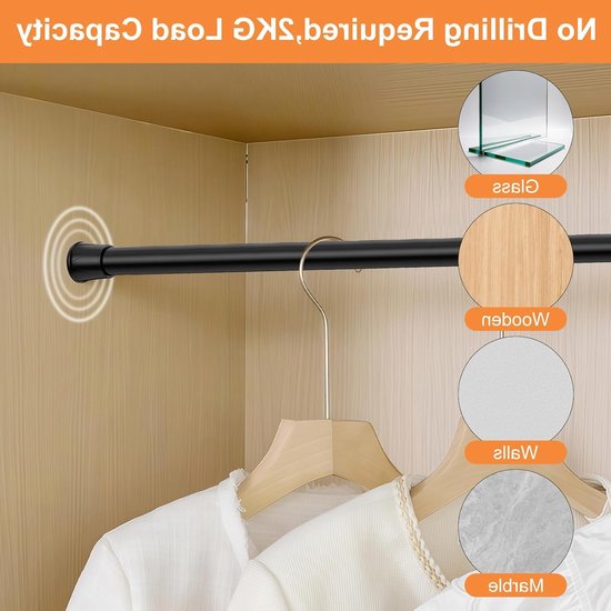 Set van 2 Spannerstangen, 40-70 cm, Zwart, Voor Gordijnen, Douchegordijnen, Kledingrail, Geen Boren, Telescopische Stang voor Kasten en Badkamers — afbeelding 4