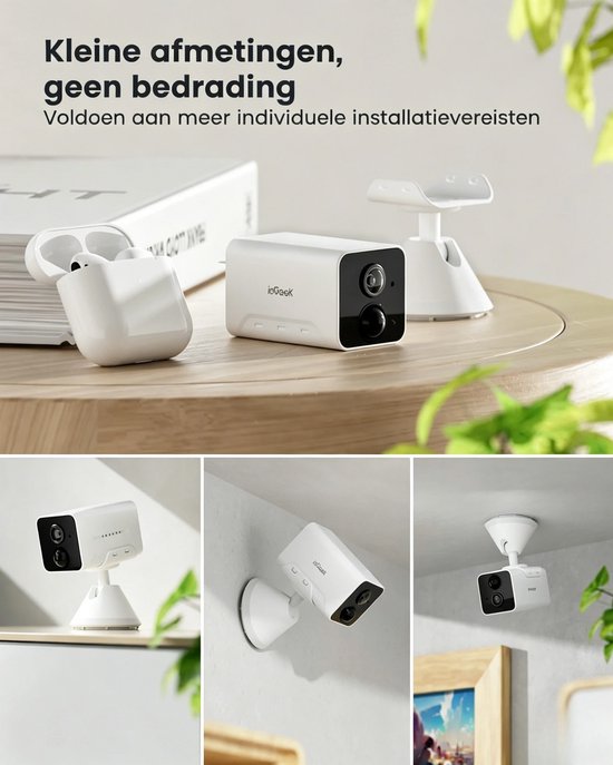 ieGeek Bewakingscamera voor Binnen met Accu - Bewakingscamera voor Binnen - Wifi-IP-Camera - Draadloze Bewakingscamera met Nachtzicht - PIR-Bewegingsdetectie - Tweeweg-Audio - Cloud/Geheugenkaart - mit 32G Karrt - 3Stuks van ieGeek — afbeelding 2