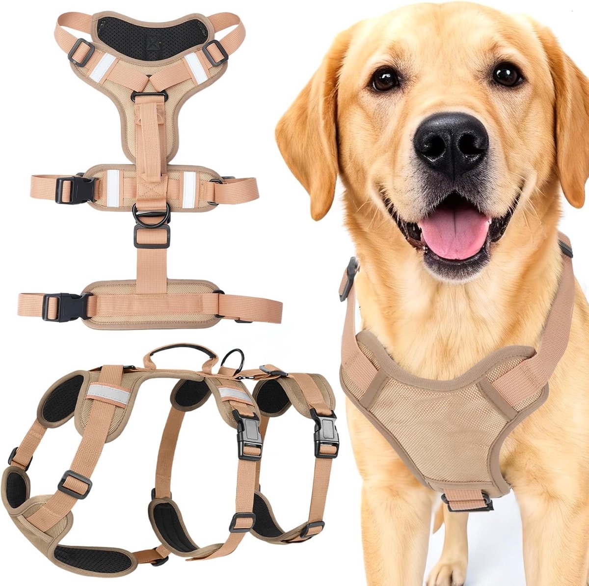 Hondentuig - Hondenharnas - hondentuig grote hond - harnas hond anti trek - khaki - Verstelbaar tuig voor huisdieren - van Imperatoris