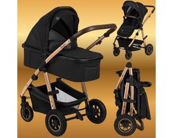 Lionelo Amber 2in1 - Kinderwagen 2 in 1 - Reiswieg + Buggy - Vanaf geboorte tot 22 kg (0-4 jaar) - Luchtbanden - Volledige Vering - Comfortabel Ligmatras - Snel Inklapbaar - Luiertas - Klamboe - Regenhoes - Verschoonmatje - Wandelwagen - Baby Peuter