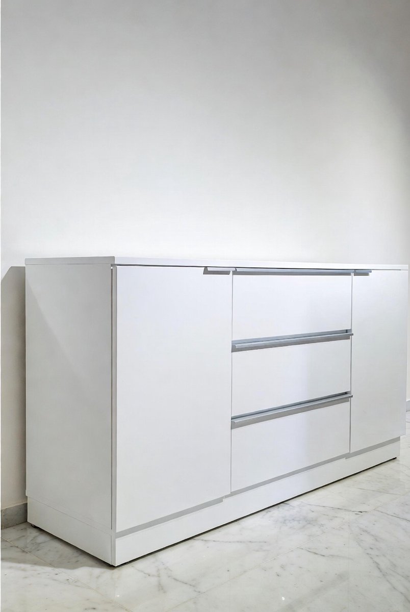 Moderne Ladekast 120 cm – 3 Laden & 2 Deuren Opbergkast – Mobili Bella – Commode Dressoir voor Woonkamer, Slaapkamer, Kinderkamer & Kantoor – Handgreeploos Design – Wit