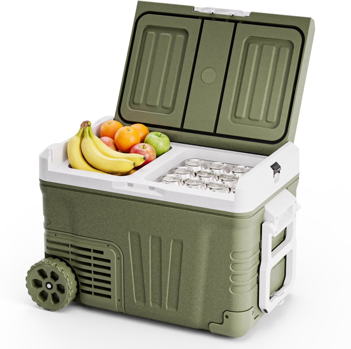 Auronic Elektrische Koelbox - Compressor - 2 Zones - 33L - 12/24V en 240V - Koelen en Vriezen - Camping Koelkast - Frigobox Auto - Met Wielen en Hendel - Groen