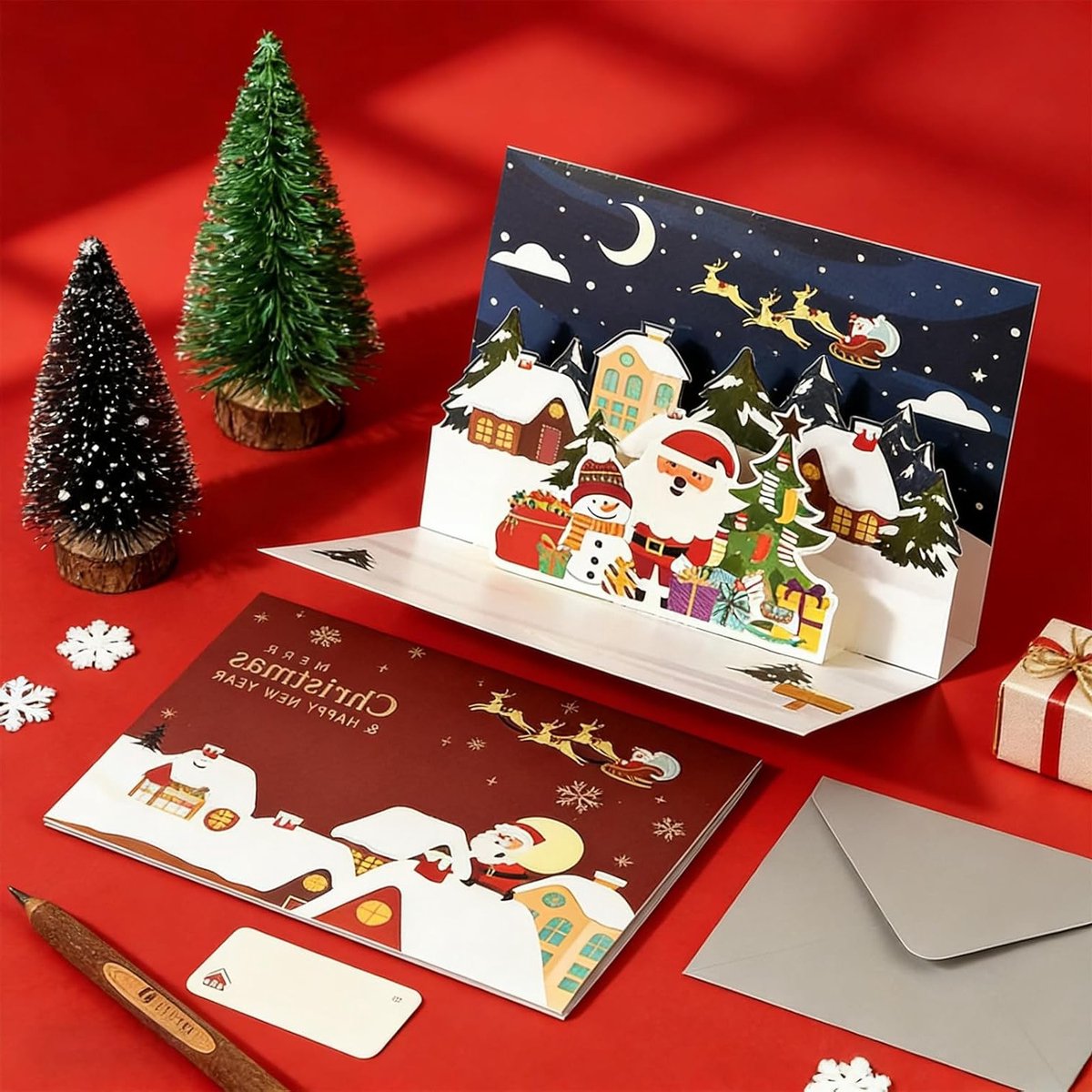 3D Kerstgroetkaart met Envelop - Unieke Kerstkaart voor Vrienden, Familie en Klanten - Perfecte Cadeaukaart voor Kerstmis
