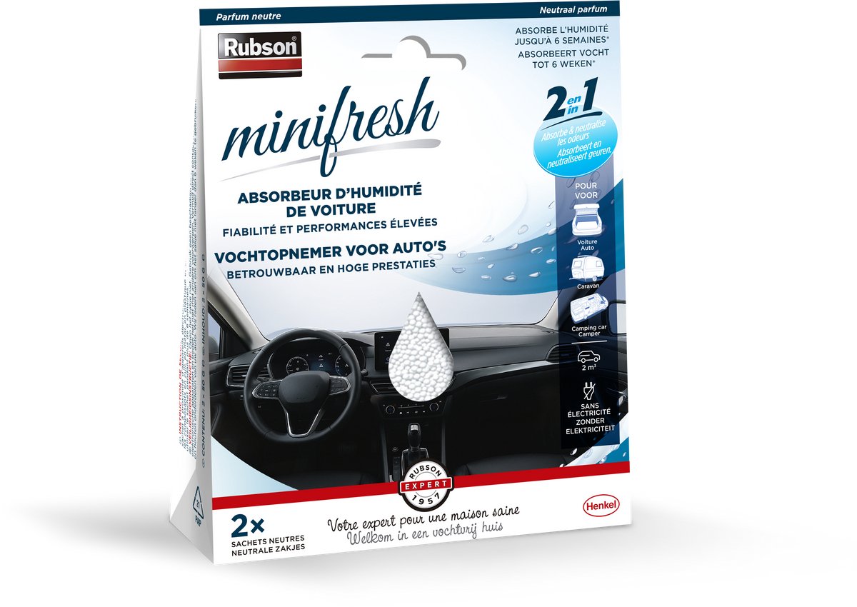 Rubson minifresh auto 2 x 50 g - vochtabsorber voor auto - tegen condens & geurtjes - voor kleine ruimtes - zonder elektriciteit