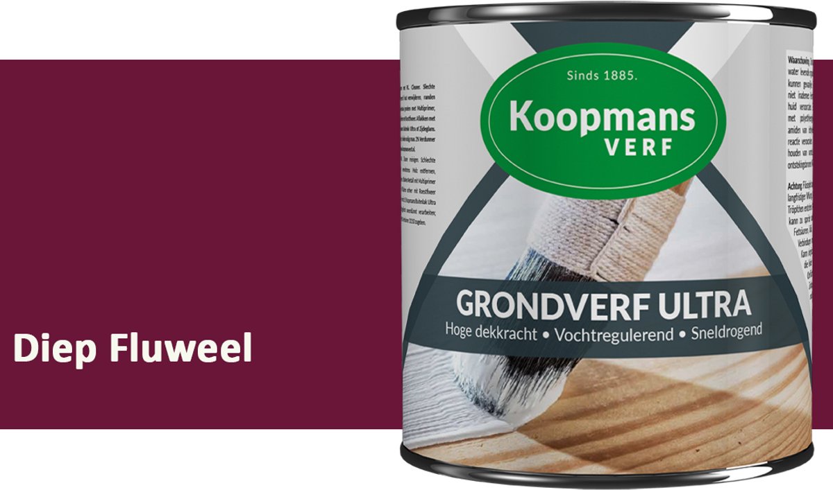 Koopmans Grondverf Ultra – Grondverf Hout & Metaal Binnen en Buiten – Vochtregulerende Primer – Hoge Dekking – Zijdeglans – Diep Fluweel – 750 ml