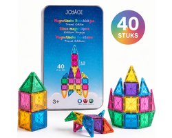 Joyage Mini magnetic tiles Travel set - 40 stuks - Magnetische tegels Reisset - Reisspeelgoed Magnetisch bouwspeelgoed - Magnetisch speelgoed voor onderweg Montessori Speelgoed voor in de auto in het vliegtuig Magna Magneten speelgoed jongens meisjes