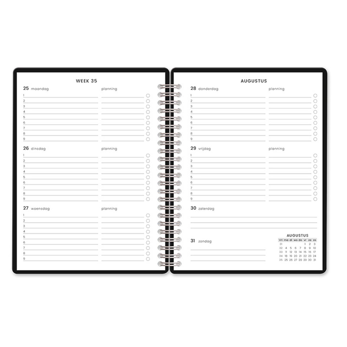 SOHO Black Agenda - 2026-2027 - A5 formaat - Spiraal - 1 week op 2 pagina's - Harde kaft - Met Elastiek — cadeau in Kalenders & Planners - foto 2