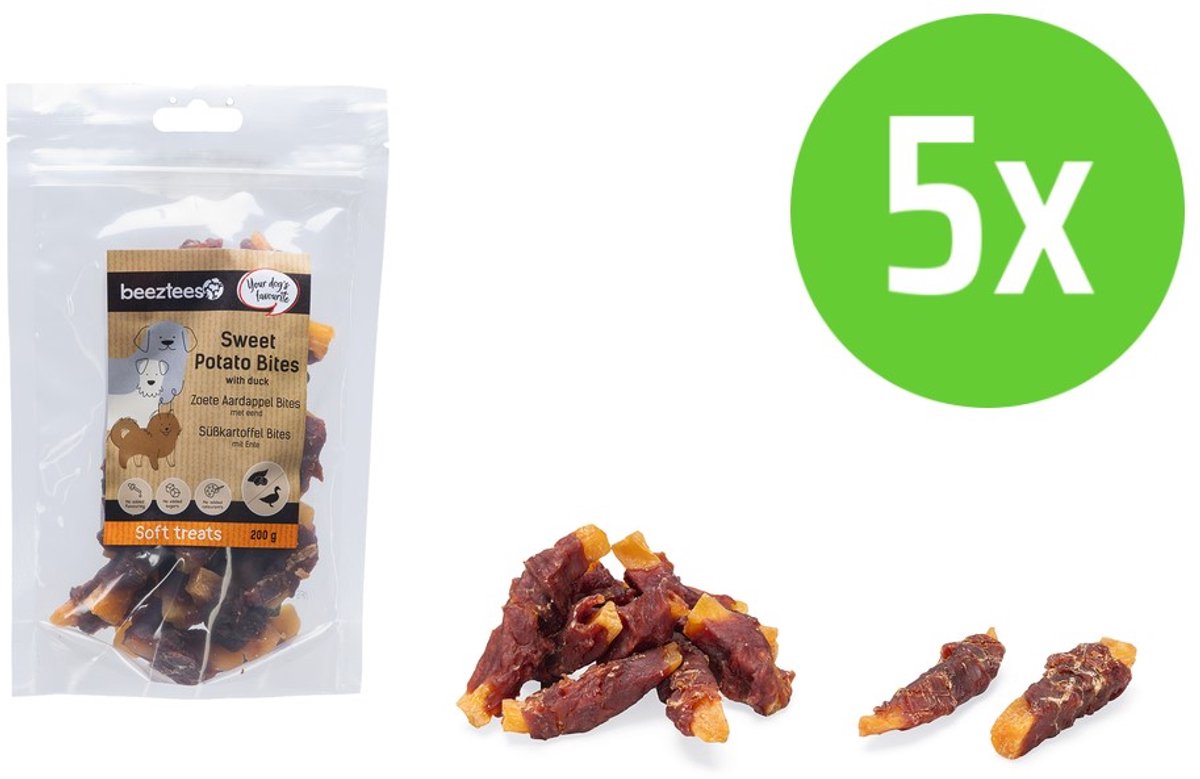 Beeztees Zoete Aardappel Bites M Eend - 400 gr - 5 verpakkingen