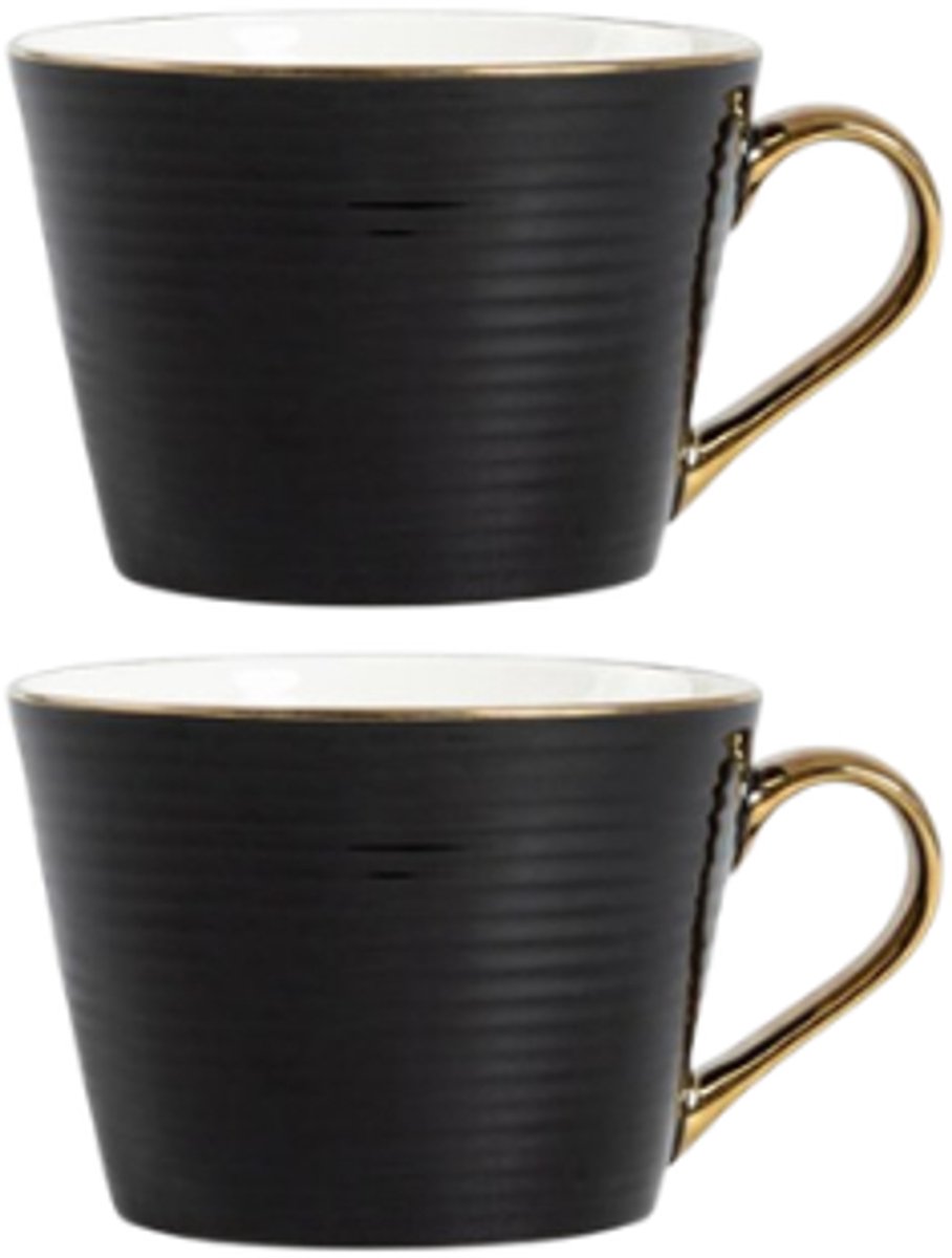 Homla - Renne Mok - Grote Koffiemok - Set van 2 - Theemok - Cappuccino Mok - Vaatwasser Bestendig - 450 ml - Keramiek - 15 x 12 x 9 cm - Zwart