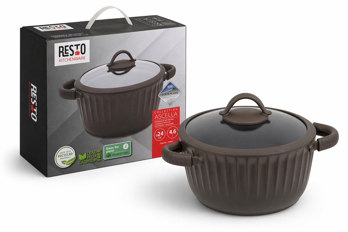 RESTO 94003 Ascella Pan met deksel - 4.6 Liter - Rond Ø24 - Hoogte 11.9 cm
