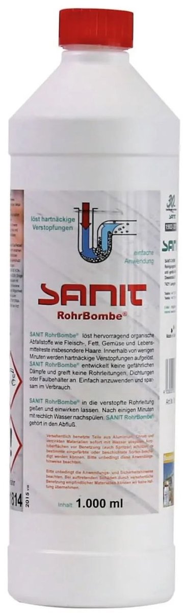 Sanit Rohrbombe afvoerreiniger vloeibaar 1L krachtige ontstopper