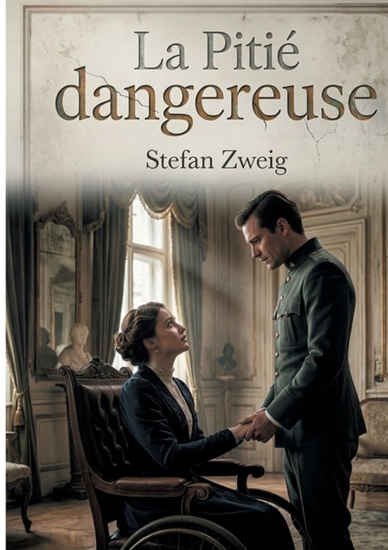 Couverture du livre "La Pitié dangereuse" de Stefan Zweig. Un homme en uniforme militaire tient la main d'une femme en fauteuil roulant.