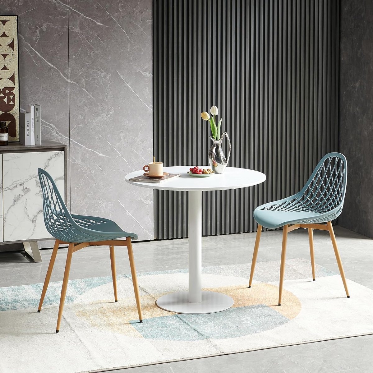 Ronde Eettafel 80 cm Wit – Bistro Keukentafel Klein voor 2-4 Personen met Metalen Voet en Houten Tafelblad – Moderne Ruimtebesparende Eetkamertafel / Bartafel Rond 80x80x72 cm – Vermissen