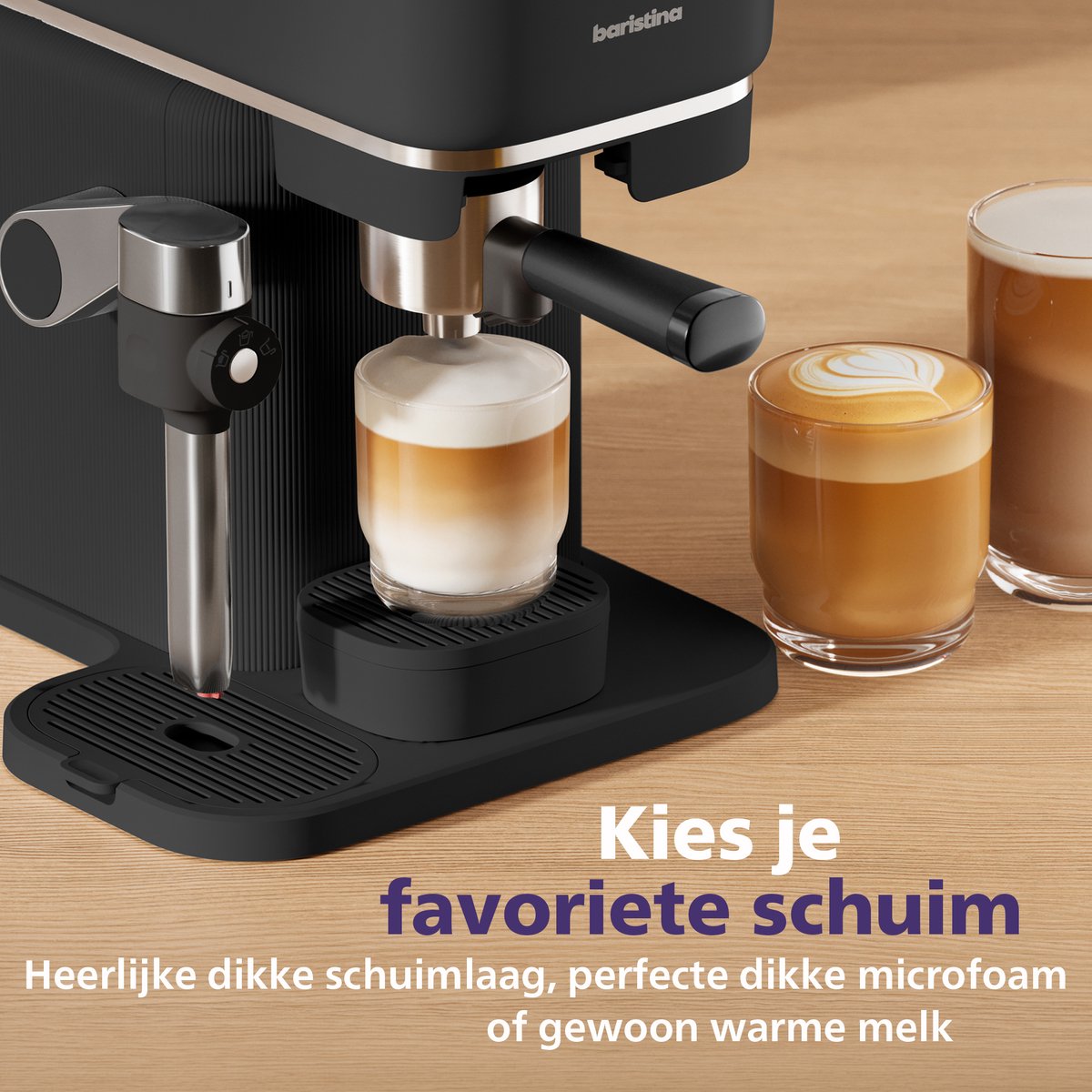 Philips Baristina Latte - BAR400/60 - Espressomachine - Pistonmachine - Cappuccino - Automatische Melkopschuimer - Zwart — afbeelding 4