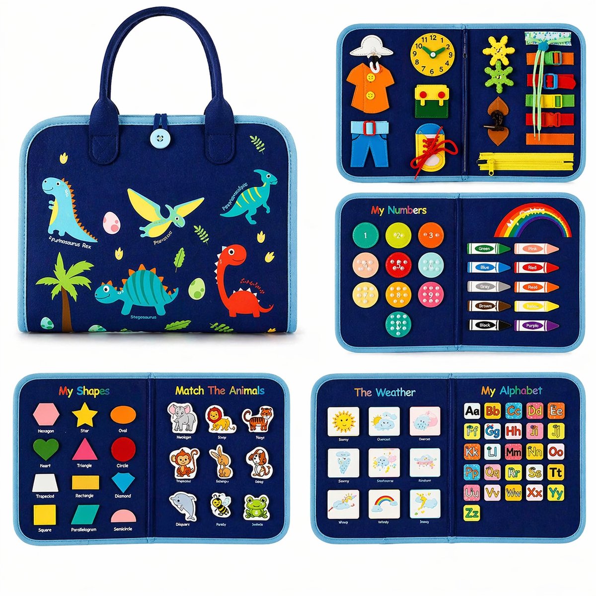 Busy Board - Montessori speelgoed - Activiteitenbord - Sensorisch speelgoed - Educatief speelgoed - Montessori activiteitenboek - Nederlands - Blauw