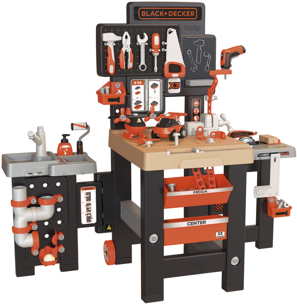Smoby - Speelgoedwerkbank - Black & Decker mega center - rollenspel loodgieter, schilderen, houtbewerking en mechanica