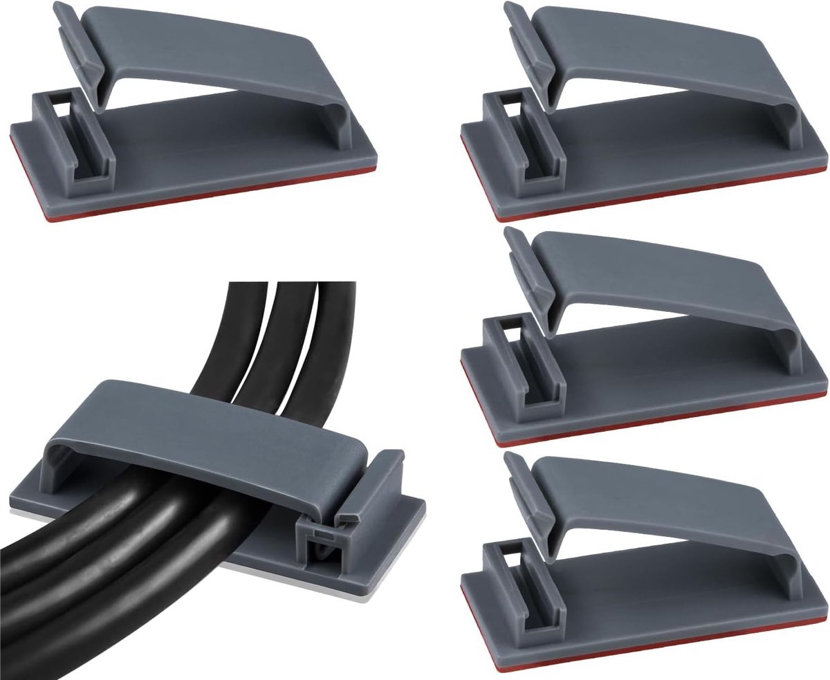 50 Stuks Zelfklevende Kabelmanagement Clips, Verstelbare Kabelorganizers voor TV, PC en Laptop - Ideaal voor Ethernet- en Oplaadkabels in Thuis- en Kantooromgeving (Grijs)