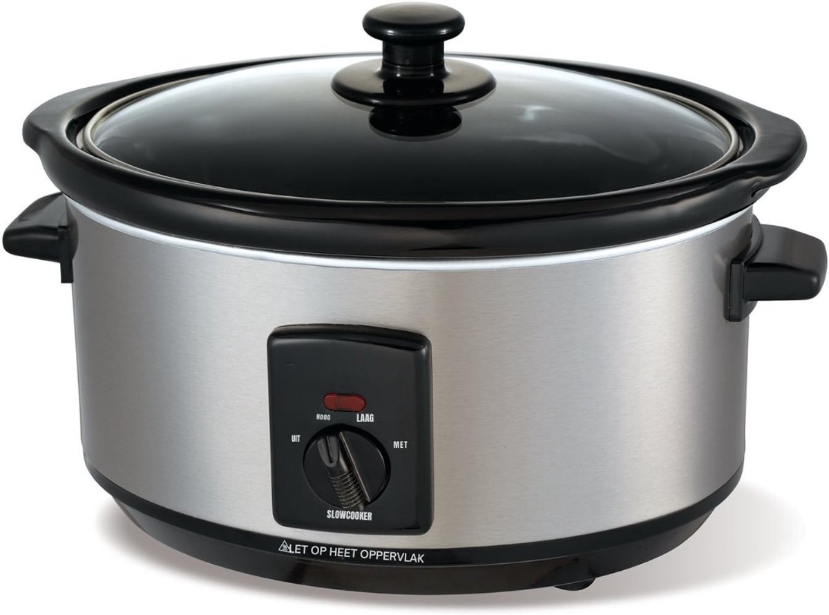RUX® Slowcooker met timer - Slowcooker - Crockpot - Zilver - 33cm x 23cm x 25 cm