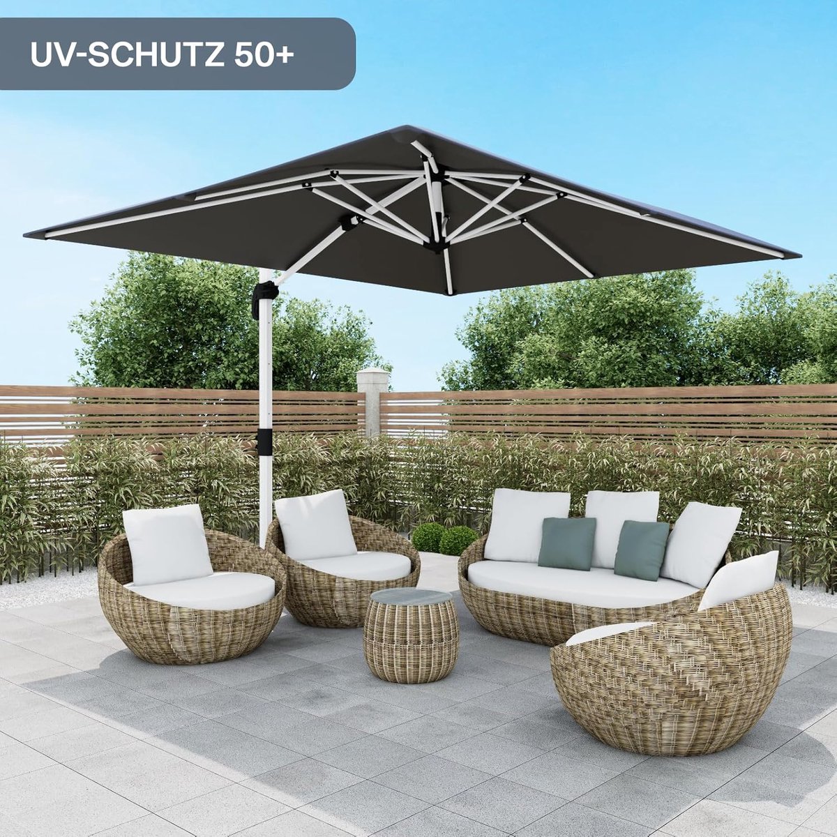 Zweefparasol 300x400 cm XXL – Aluminium Balkonparasol 360° Draaibaar met Kantelfunctie, UV50+ Bescherming, Waterdicht, Inclusief Hoes & Kruisvoet – Grijs – Nicolehome