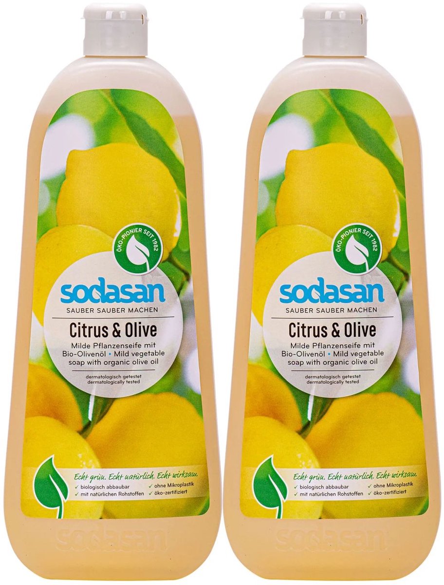 Sodasan Vloeibare Zeep Citrus-Olijf 2x1L Biologische Handzeep