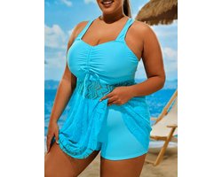 Dames Tankini Set 2 - Delig - Plus Size Zwemkleding - Tankini Top met Short - Comfort Stretch - Strand & Zwembad 183 - Cyaan - Maat