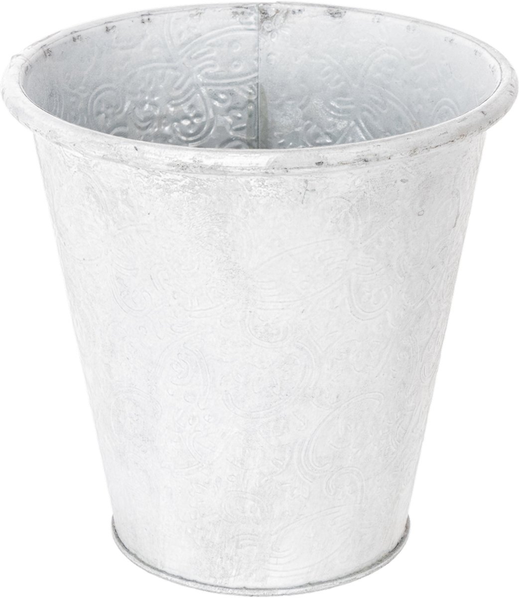 Vat met ornamenten, plantenpot, metalen pot wit Ø18.5cm H18cm