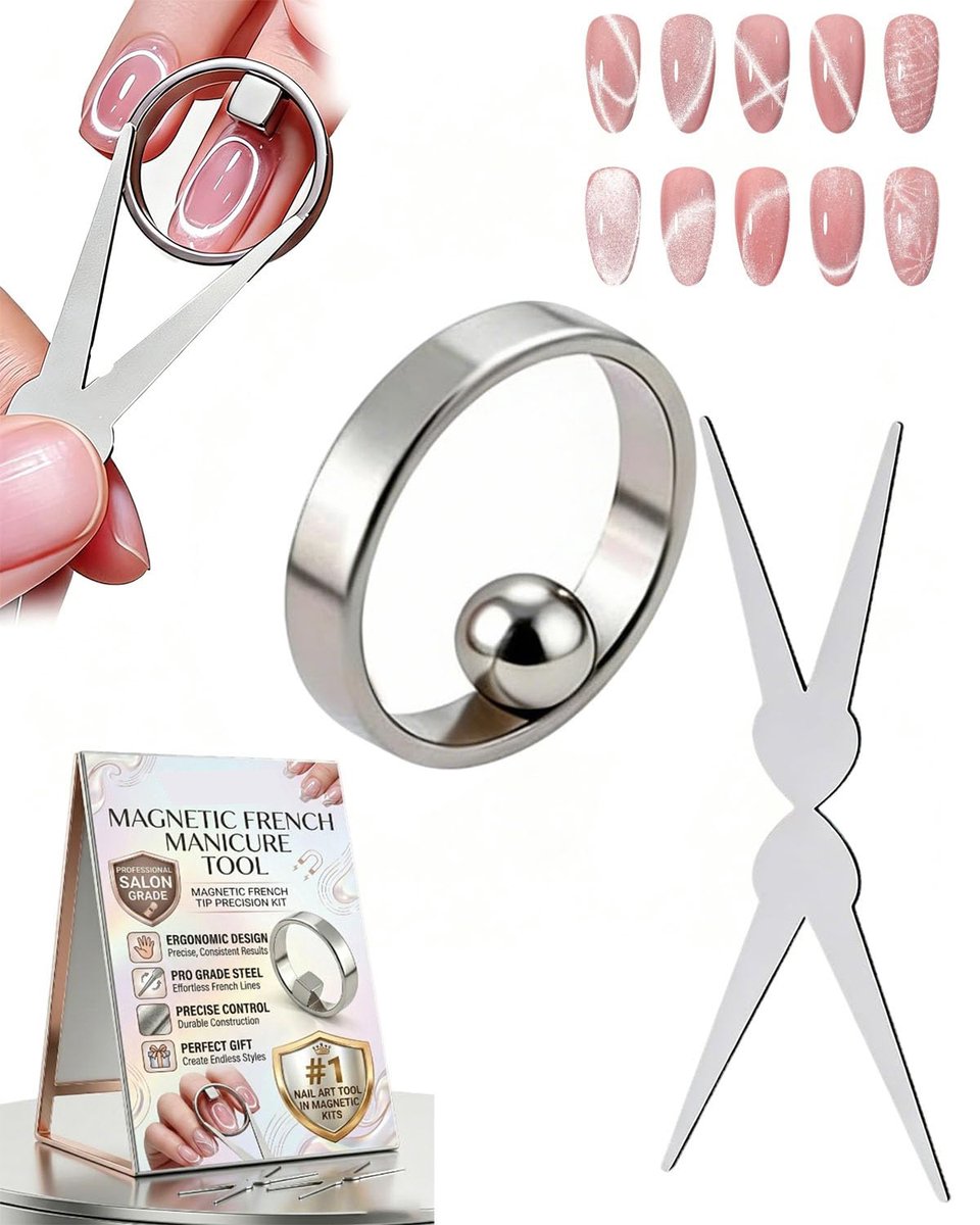 Cat Eye Magneet voor Nagels - Krachtig Nagelmagneet Gereedschap - Y- & Ringmagneet (Brede Straal, French-stijl) - Magneet Cat Eye Gellak - Magnetische Gellak Accessoires - Cat Eye Magneet Tool voor Thuisgebruik, Beginners en Nagelstylisten - SOLLBRY®